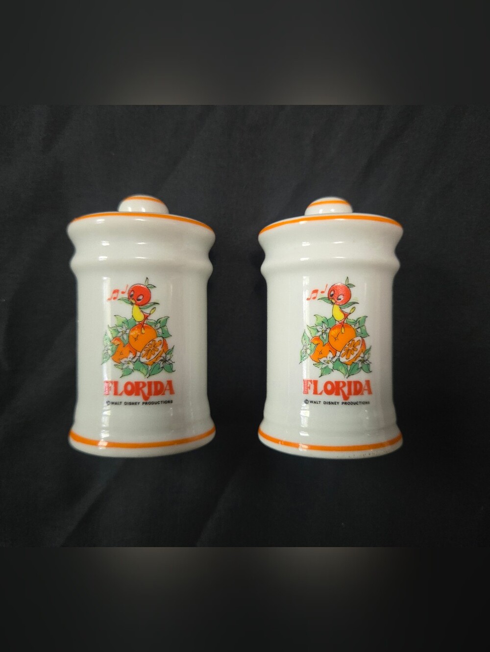 Florida Orange Bird Disney Ceramic Salt and Pepper Shakers